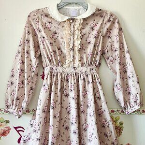Axes Femme Japan Kids  Floral Flared Cute Dress Girls 10 Tan Beige Rose Flower